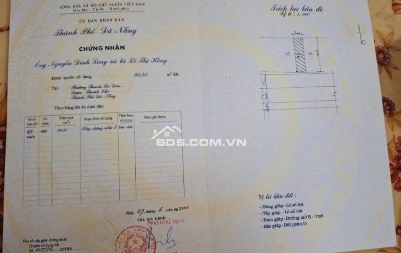 MẶT TIỀN KỲ ĐỒNG – ĐƯỜNG 7M5, VỈA HÈ 8M – TRUNG TÂM THANH KHÊ